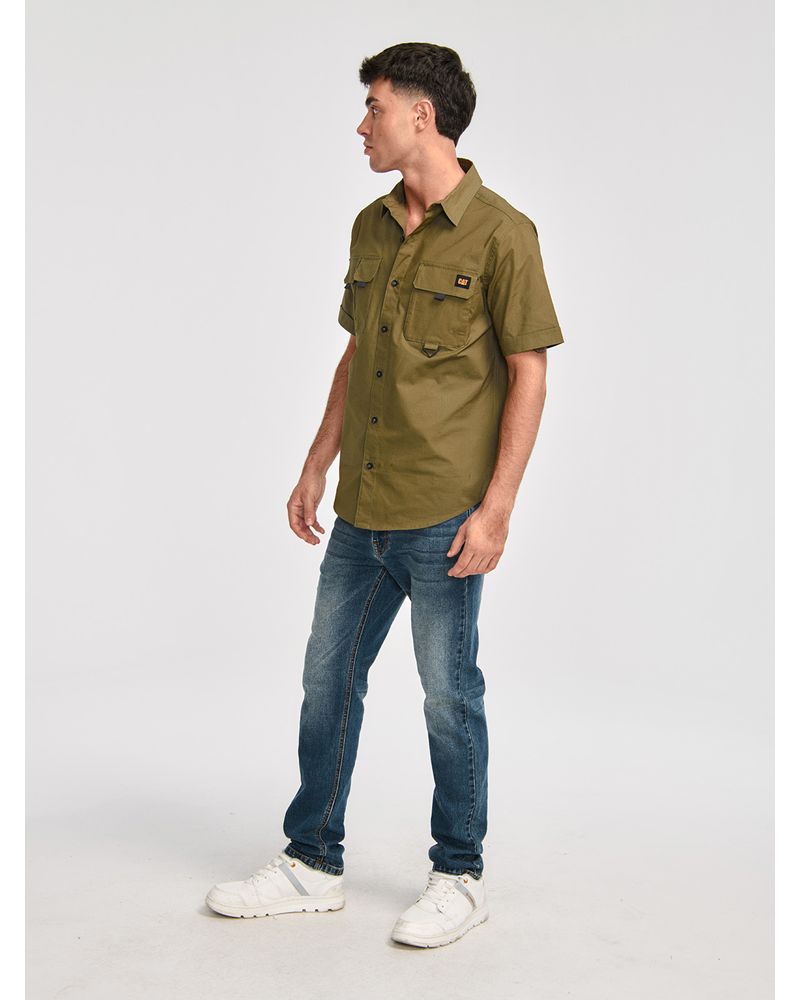 Camisa-Manga-corta-Casual-Hombre-UTILITY-S-S-SHIRT-Verde-CAT