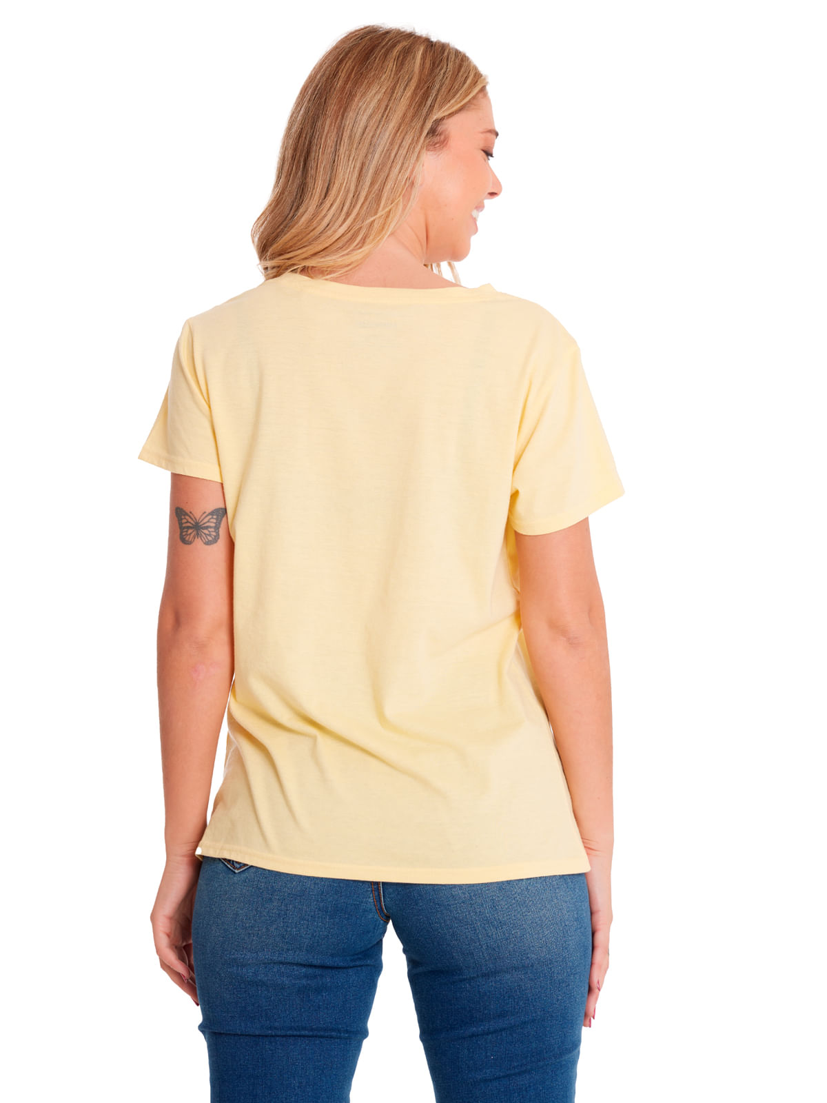 Polera Manga corta Casual Mujer W V-NECK GRAPHIC TEE 1 Amarillo CAT