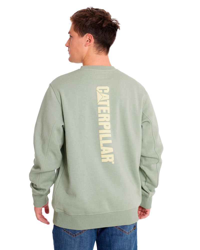 Poleron-Casual-Unisex-HEATHER-CATERPILLAR-LOGO-CREWNECK-SWEATSHIRT-Verde-CAT