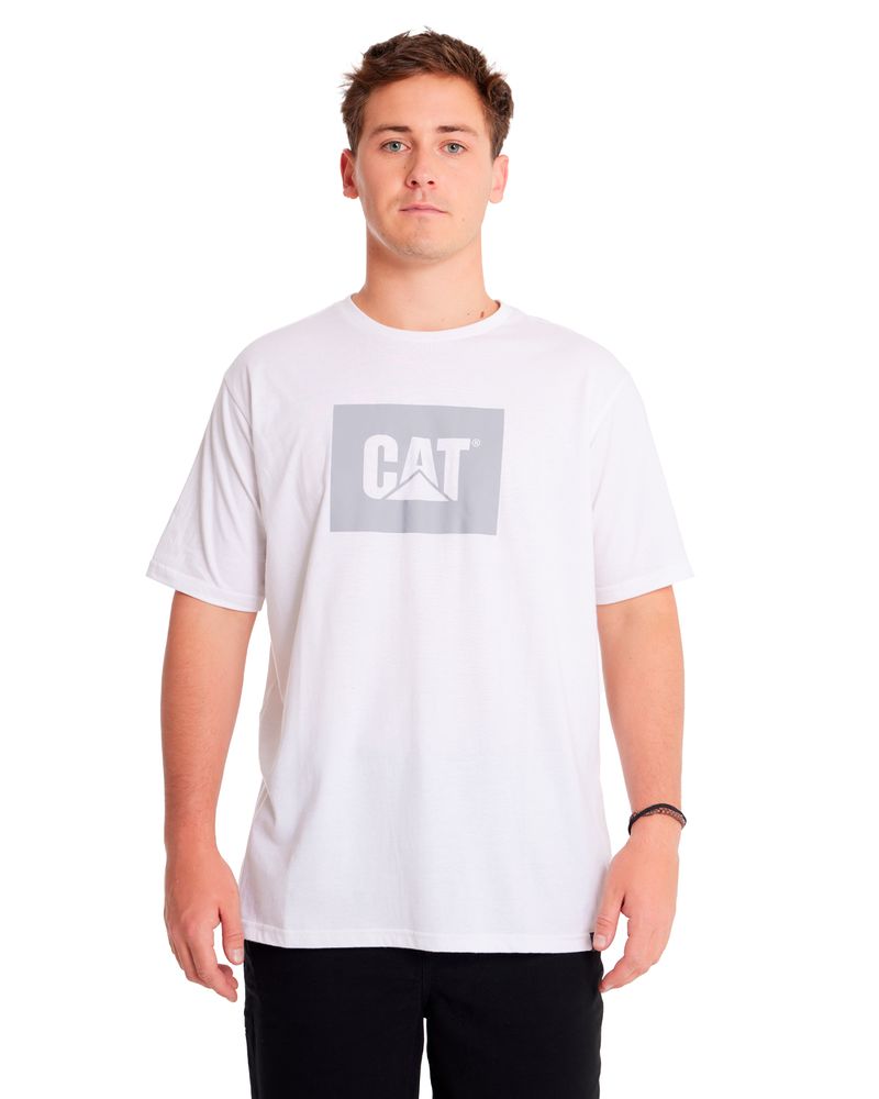 Polera-Manga-corta-Casual-Hombre-REFLECTIVE-CAT-LOGO-TEE-Blanco-CAT