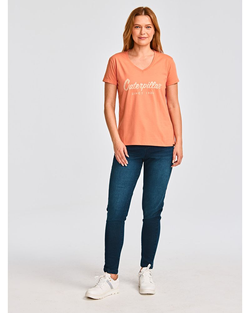 Polera-Manga-corta-Casual-Mujer-CATERPILLAR-SCRIPT-V-NECK-TEE-Durazno-CAT