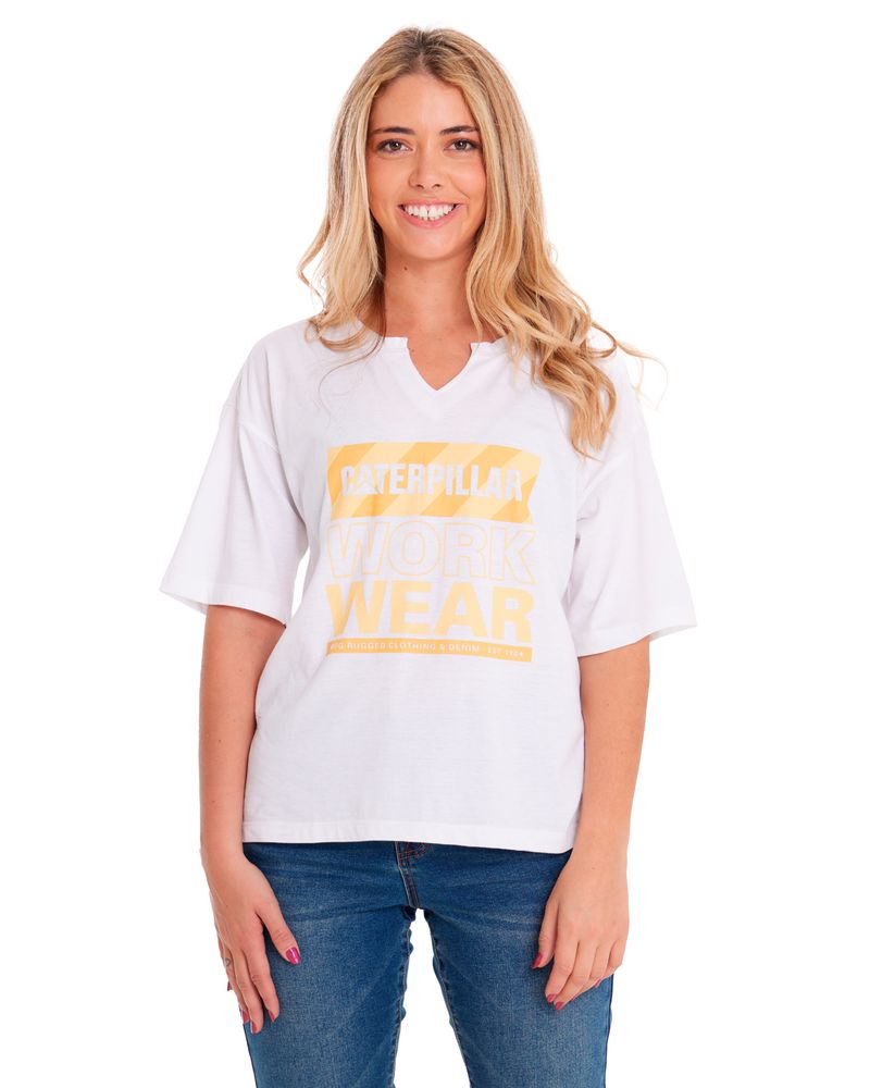 Polera-Manga-corta-Casual-Mujer-NOTCH-NECK-NOVELTY-TEE-2-Blanco-CAT