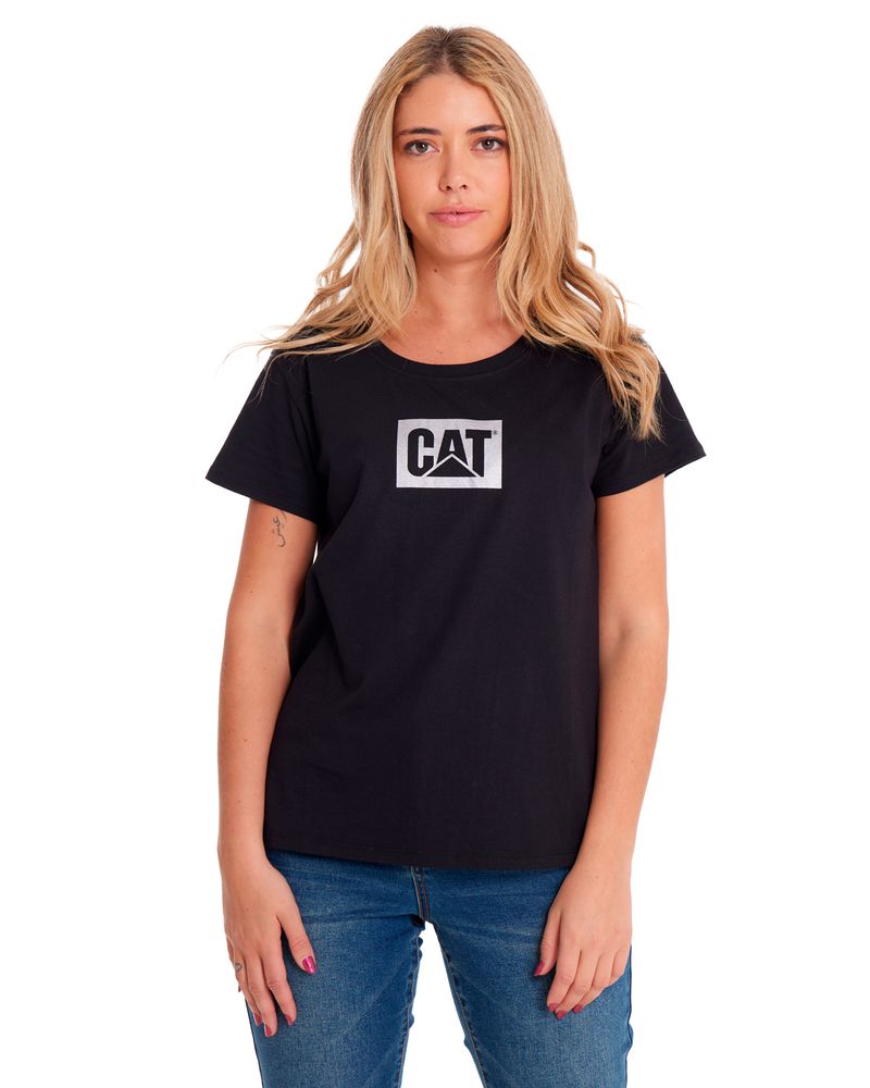 Polera-Manga-corta-Casual-Mujer-METALLIC-CAT-LOGO-TEE-Negro-CAT