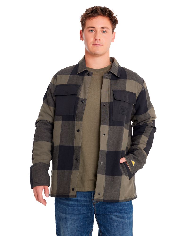 Chaqueta-Casual-Hombre-FLANNEL-SNAP-FRONT-LIGHTWEIGHT-INSULATED-JACKET-Verde-CAT