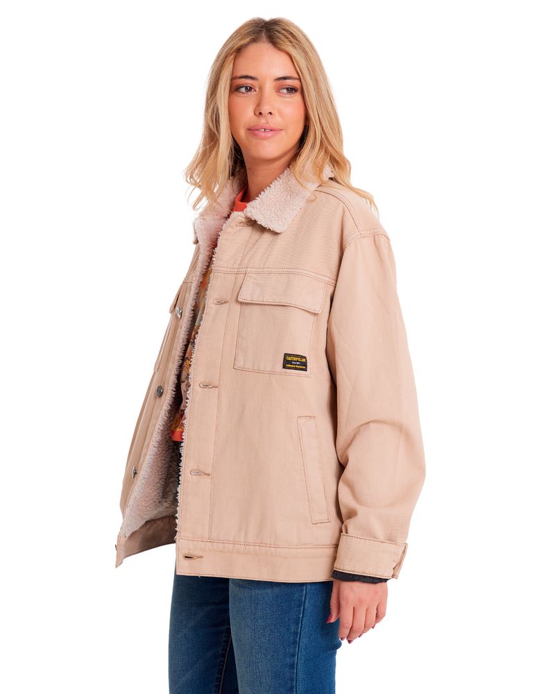 Chaqueta-Casual-Unisex-DENIM-SHERPA-LINED-WORK-JACKET-Beige-Crudo-CAT