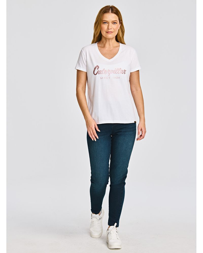 Polera-Manga-corta-Casual-Mujer-CATERPILLAR-SCRIPT-V-NECK-TEE-Blanco-CAT