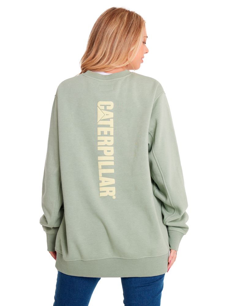 Poleron-Casual-Unisex-HEATHER-CATERPILLAR-LOGO-CREWNECK-SWEATSHIRT-Verde-CAT