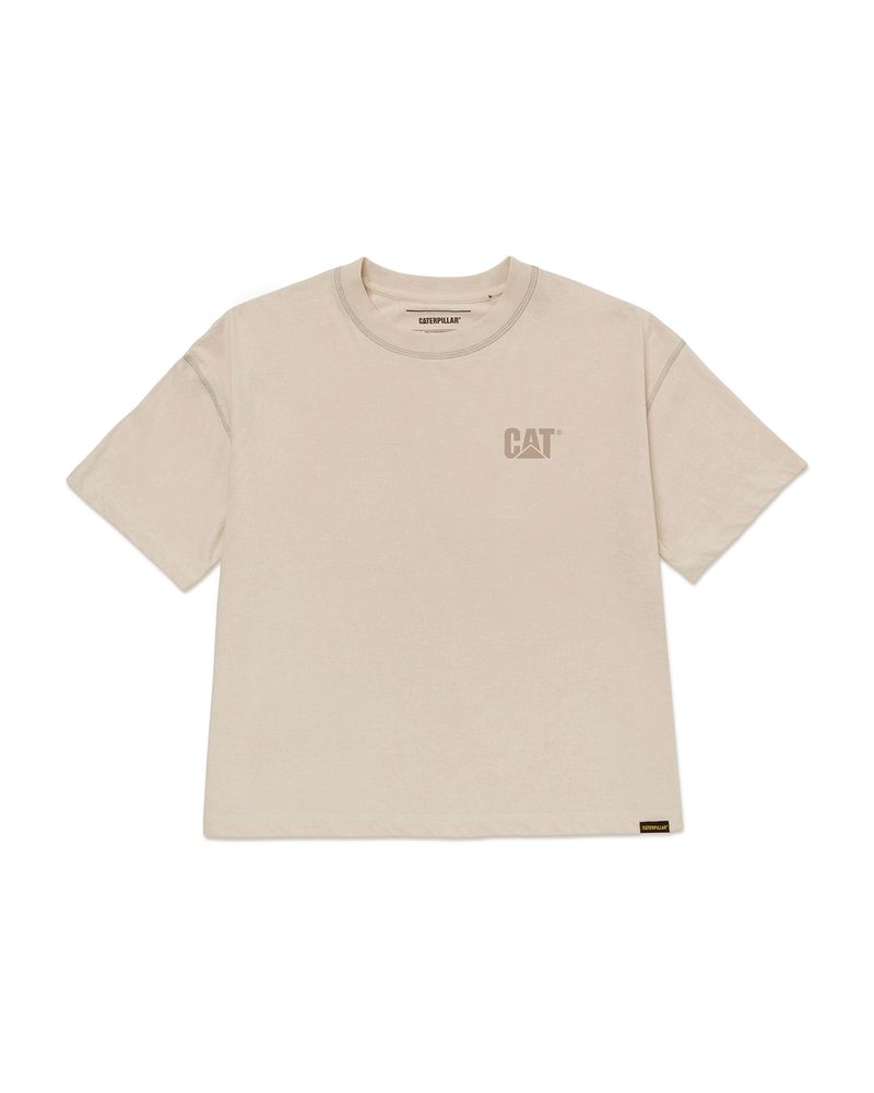 Polera-Manga-corta-Casual-Mujer-CAT-LOGO-BOXY-TEE-Beige-Crudo-CAT