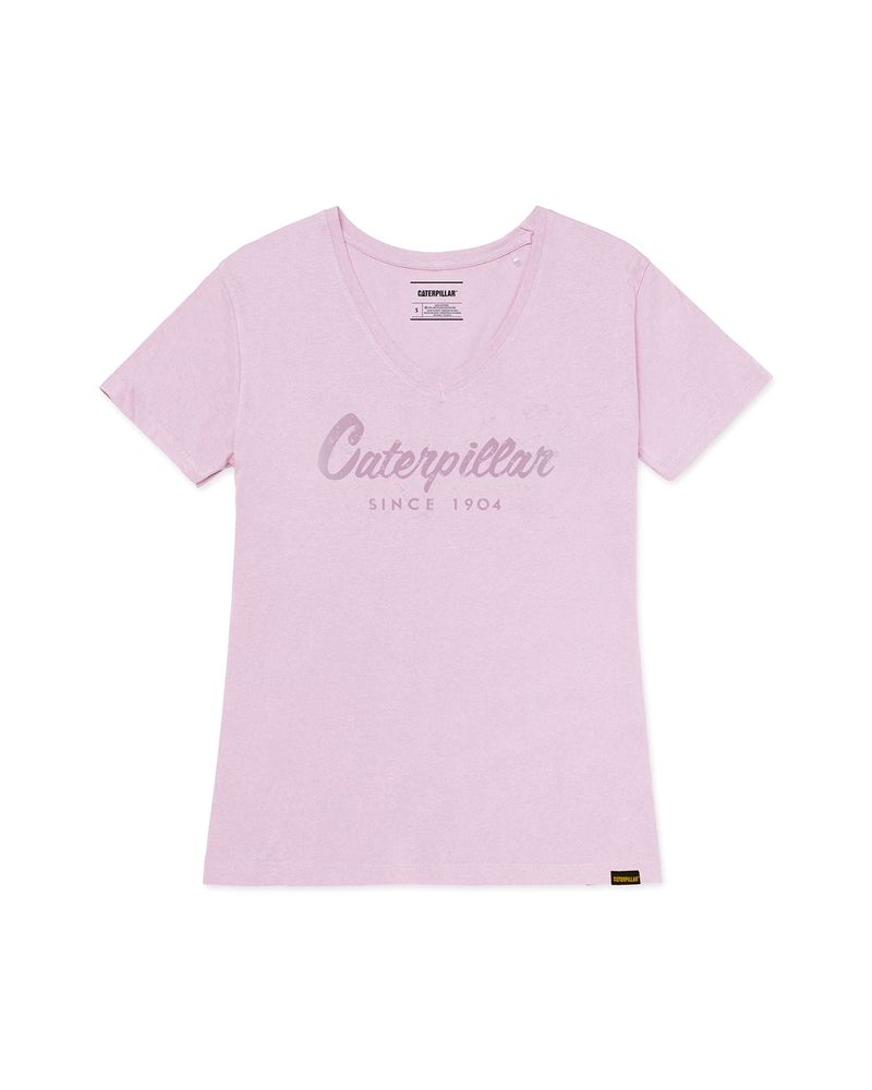 Polera-Manga-corta-Casual-Mujer-CATERPILLAR-SCRIPT-V-NECK-TEE-Rosado-CAT