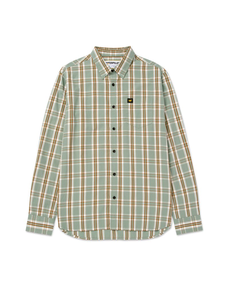 Camisa-Manga-corta-Casual-Hombre-PLAID-POPLIN-S-S-SHIRT-Verde-CAT