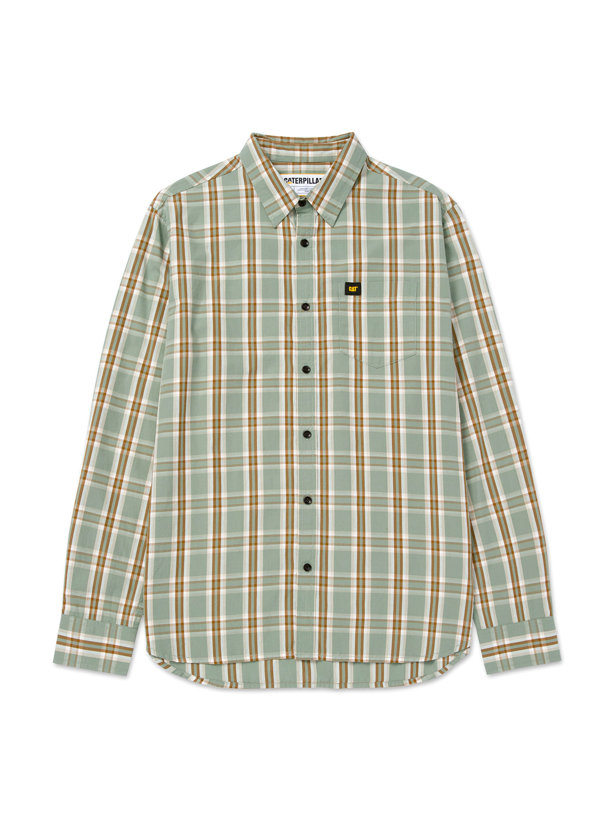 Camisa Manga corta Casual Hombre PLAID POPLIN S/S SHIRT Verde CAT