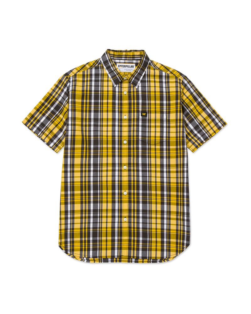 Camisa-Manga-corta-Casual-Hombre-PLAID-POPLIN-S-S-SHIRT-Amarillo-CAT