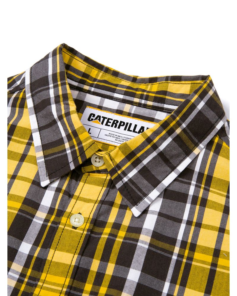 Camisa-Manga-corta-Casual-Hombre-PLAID-POPLIN-S-S-SHIRT-Amarillo-CAT