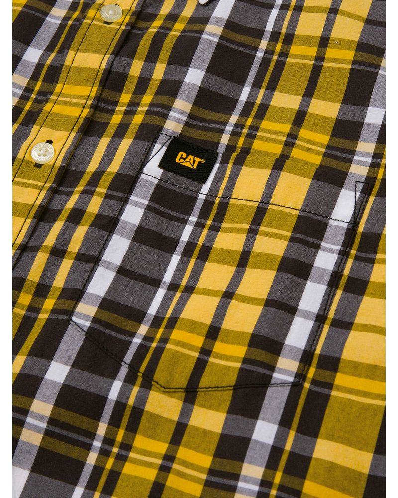 Camisa-Manga-corta-Casual-Hombre-PLAID-POPLIN-S-S-SHIRT-Amarillo-CAT