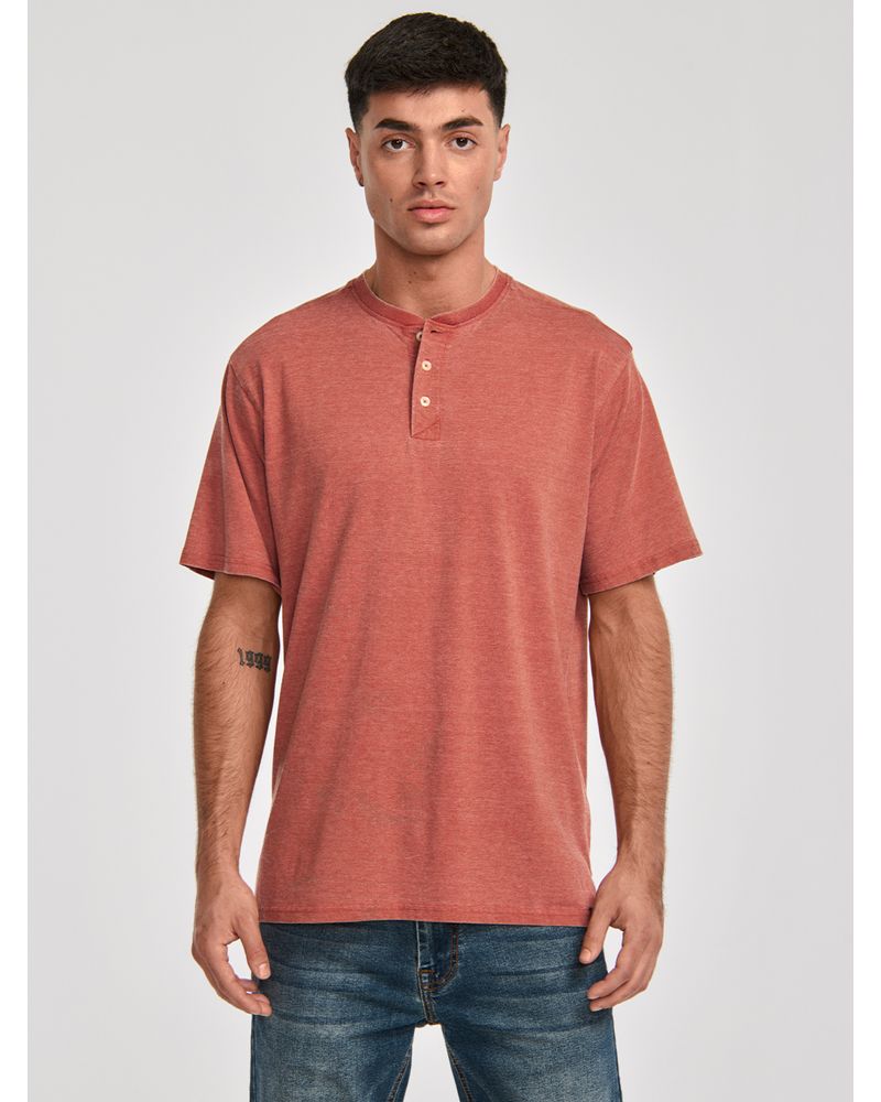 Polera-Manga-corta-Casual-Hombre-BURNOUT-S-S-HENLEY-Rojo-CAT