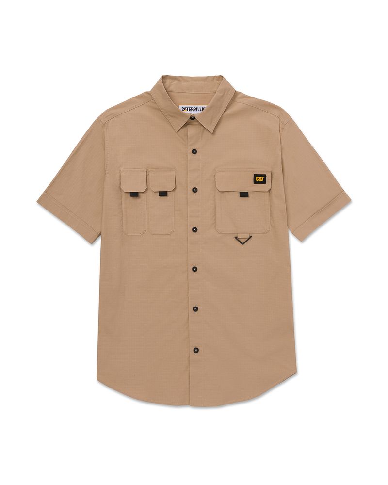 Camisa-Manga-corta-Casual-Hombre-UTILITY-S-S-SHIRT-Beige-Crudo-CAT