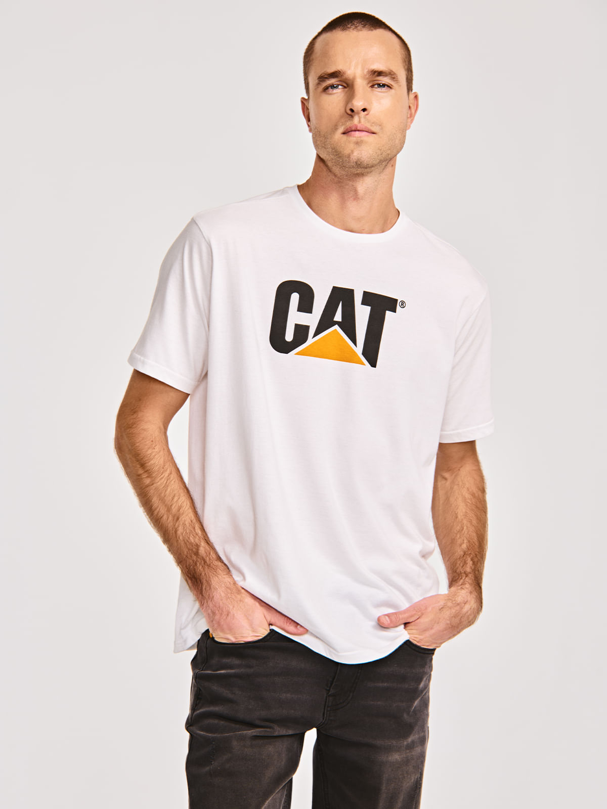 Polera Manga corta Casual Hombre CAT LOGO TEE Blanco CAT