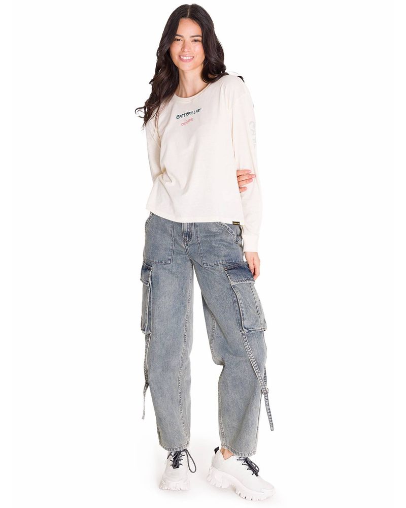 Polera-Manga-Larga-Casual-Mujer-L-S-FLORAL-GRAPHIC-TEE-Blanca-Cat