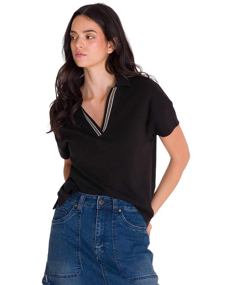 Polera-Manga-Corta-Polo-Mujer-NOTCH-NECK-POLO-Negra-Cat