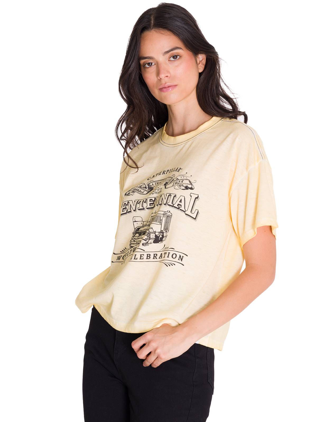 Polera Manga Corta Casual Mujer BOXY CENTENNIAL GRAPHIC TEE Blanca Cat