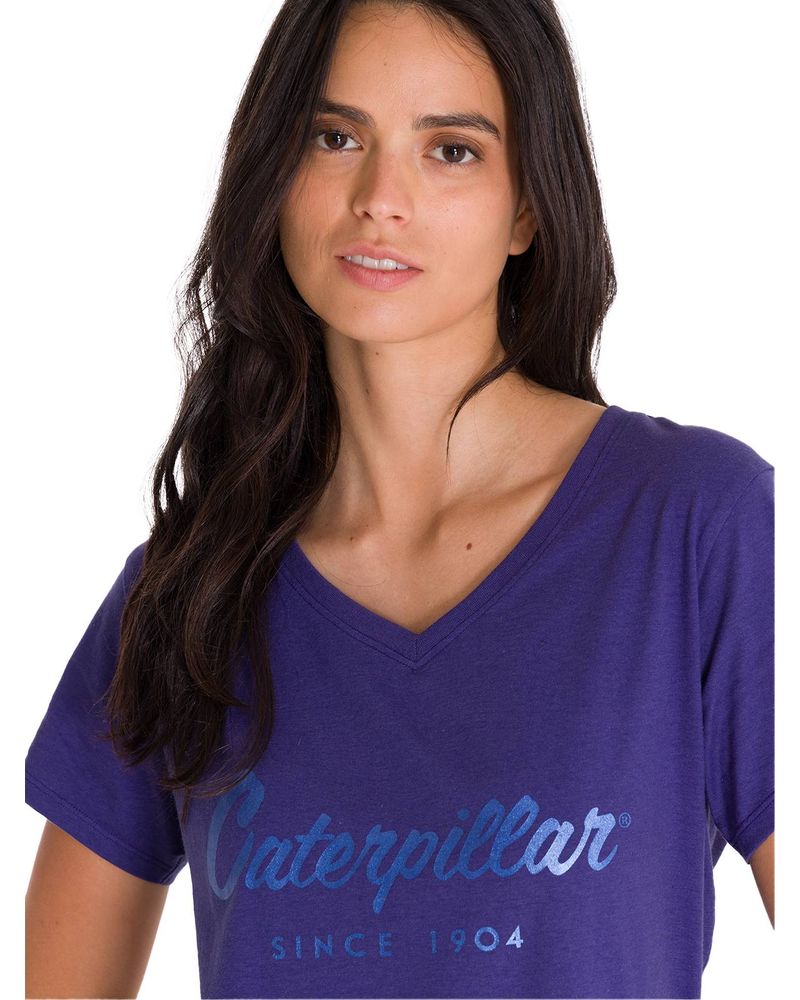 Polera-Manga-Corta-Cuello-V-Mujer-CAT-METALLIC-SCRIPT-V-NECK-Indigo-Cat