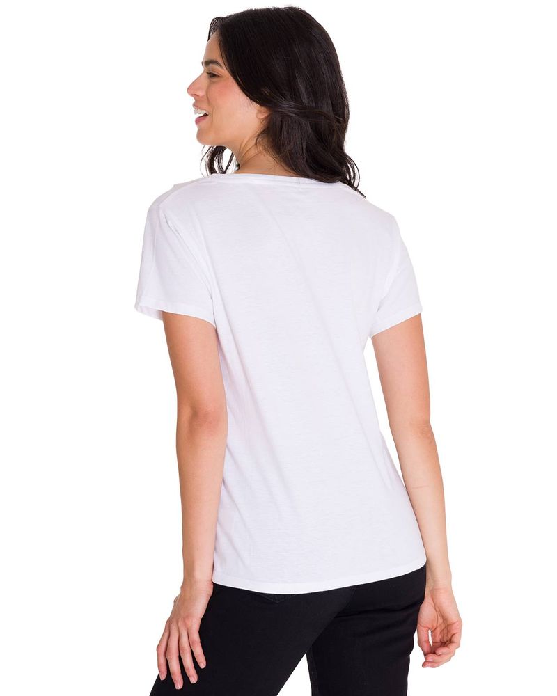 Polera-Manga-Corta-Cuello-V-Mujer-CAT-METALLIC-SCRIPT-V-NECK-TEE-Blanca-Cat