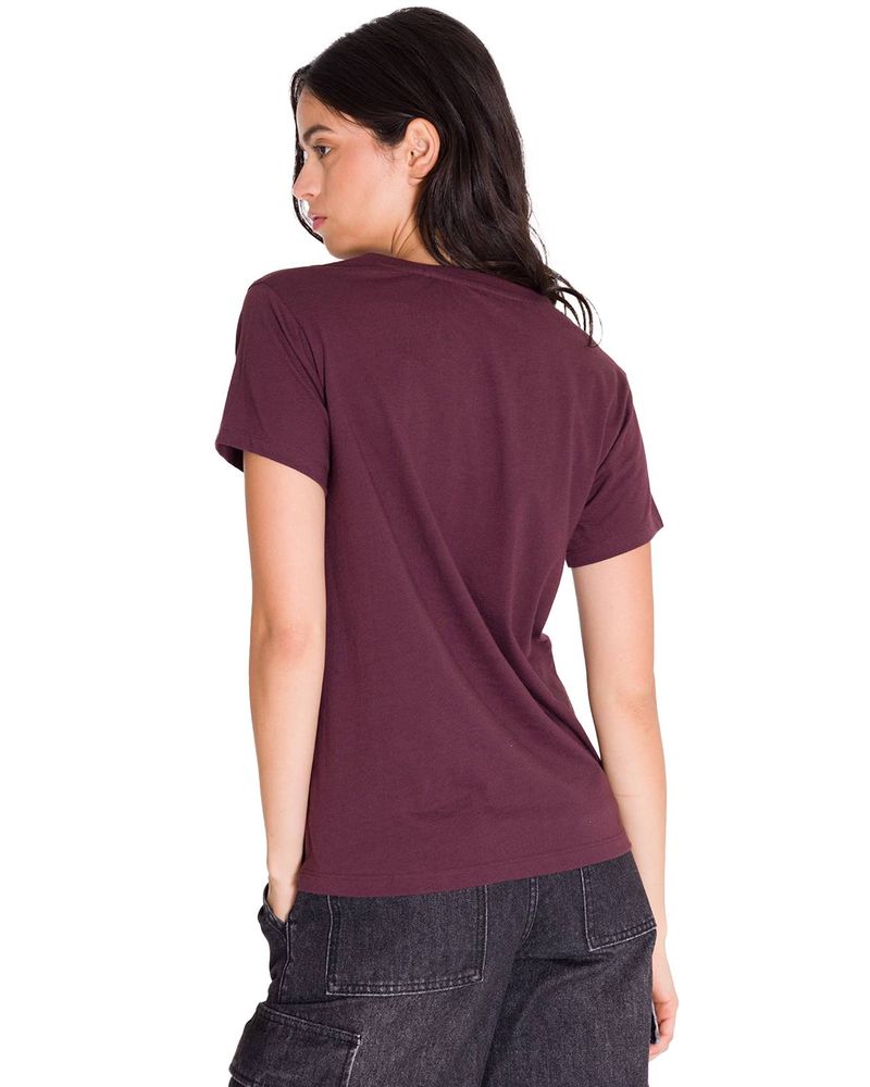 Polera-Manga-Corta-Cuello-V-Mujer-CAT-METALLIC-SCRIPT-V-NECK-TEE-Burdeo-Cat