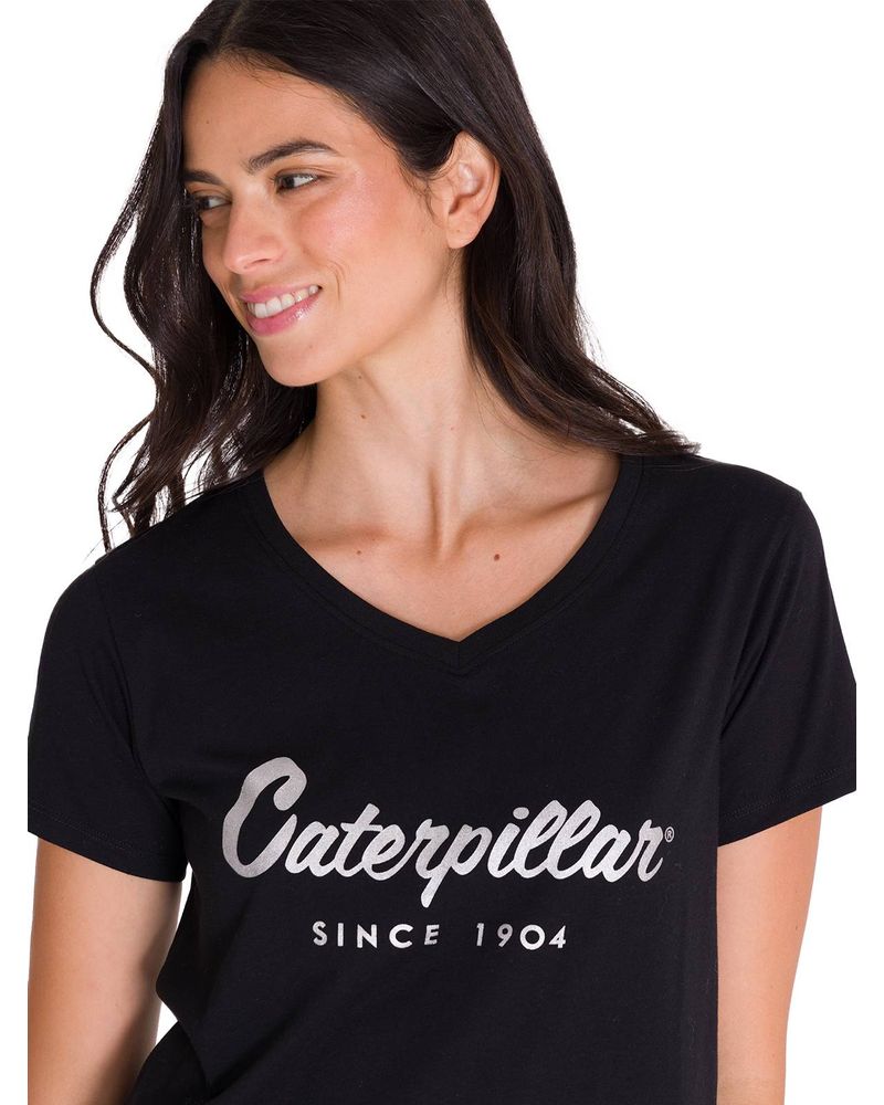 Polera-Manga-Corta-Cuello-V-Mujer-CAT-METALLIC-SCRIPT-V-NECK-TEE-Negra-Cat