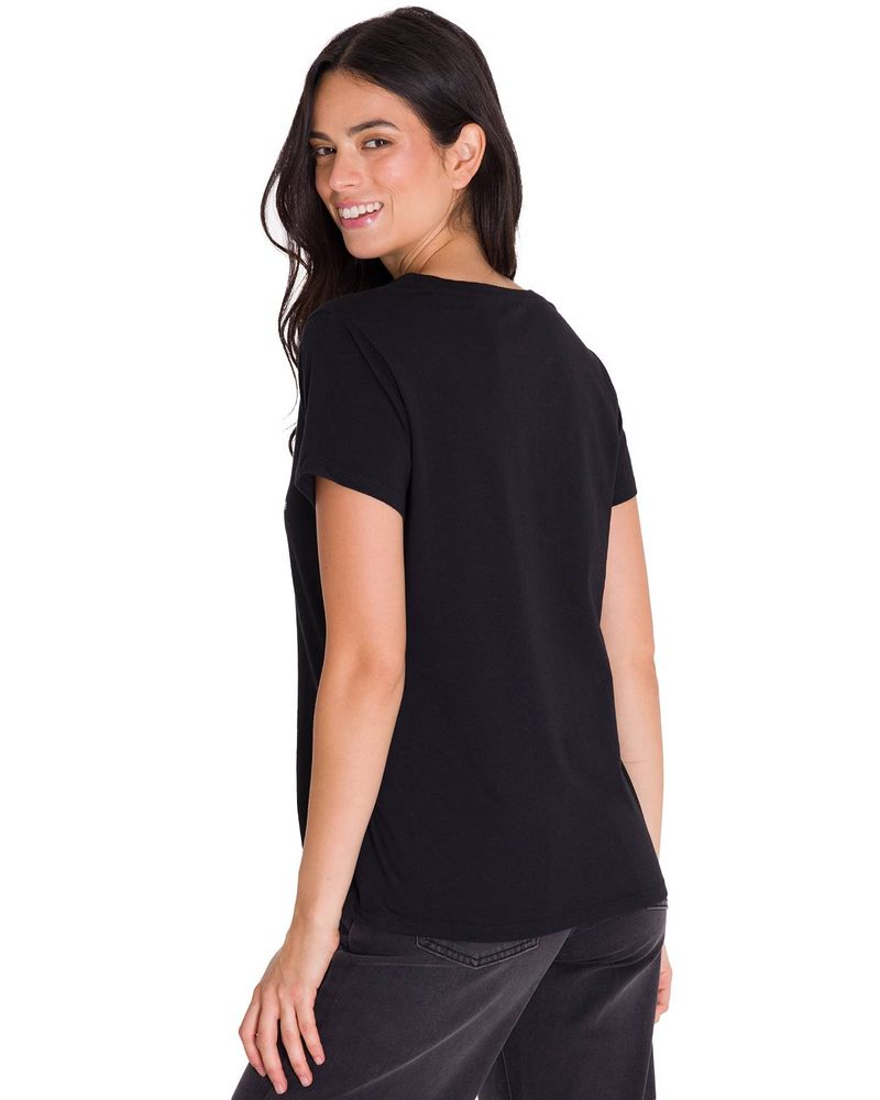 Polera-Manga-Corta-Cuello-V-Mujer-CAT-METALLIC-SCRIPT-V-NECK-TEE-Negra-Cat