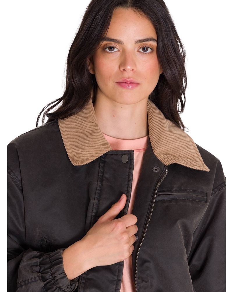 Chaqueta-Manga-Larga-Mujer-WAXED-TWILL-CROPPED-BOMBER-JACKET-Gris-Oscura-Cat