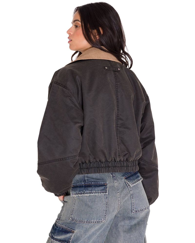Chaqueta-Manga-Larga-Mujer-WAXED-TWILL-CROPPED-BOMBER-JACKET-Gris-Oscura-Cat
