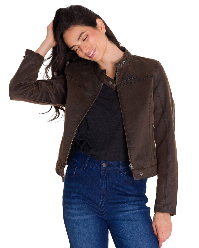 Chaqueta-Manga-Larga-Casual-Mujer-WAXED-MOTO-Cafe-Oscura-Cat