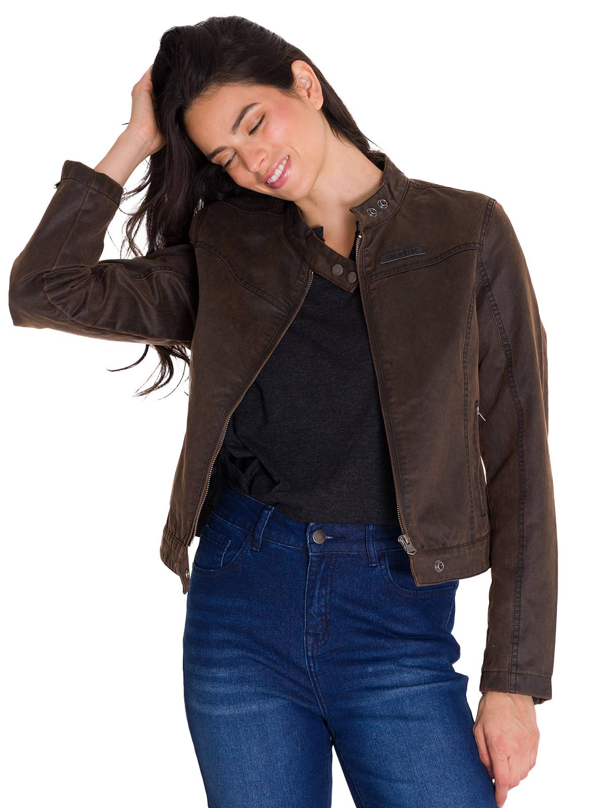 Chaqueta Manga Larga Casual Mujer WAXED MOTO Café Oscura Cat