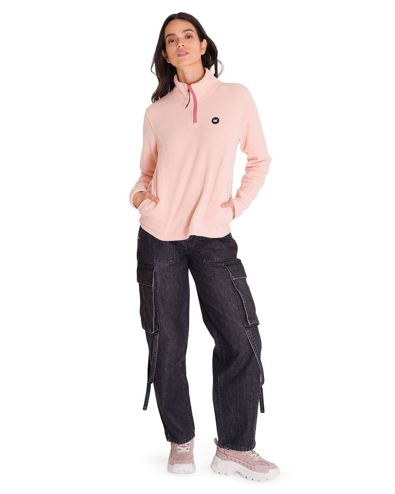 Polar-M-Larga-Mujer-W-Microfleece-Quarter-Zip-Pullover-Palo-Rosa-Cat