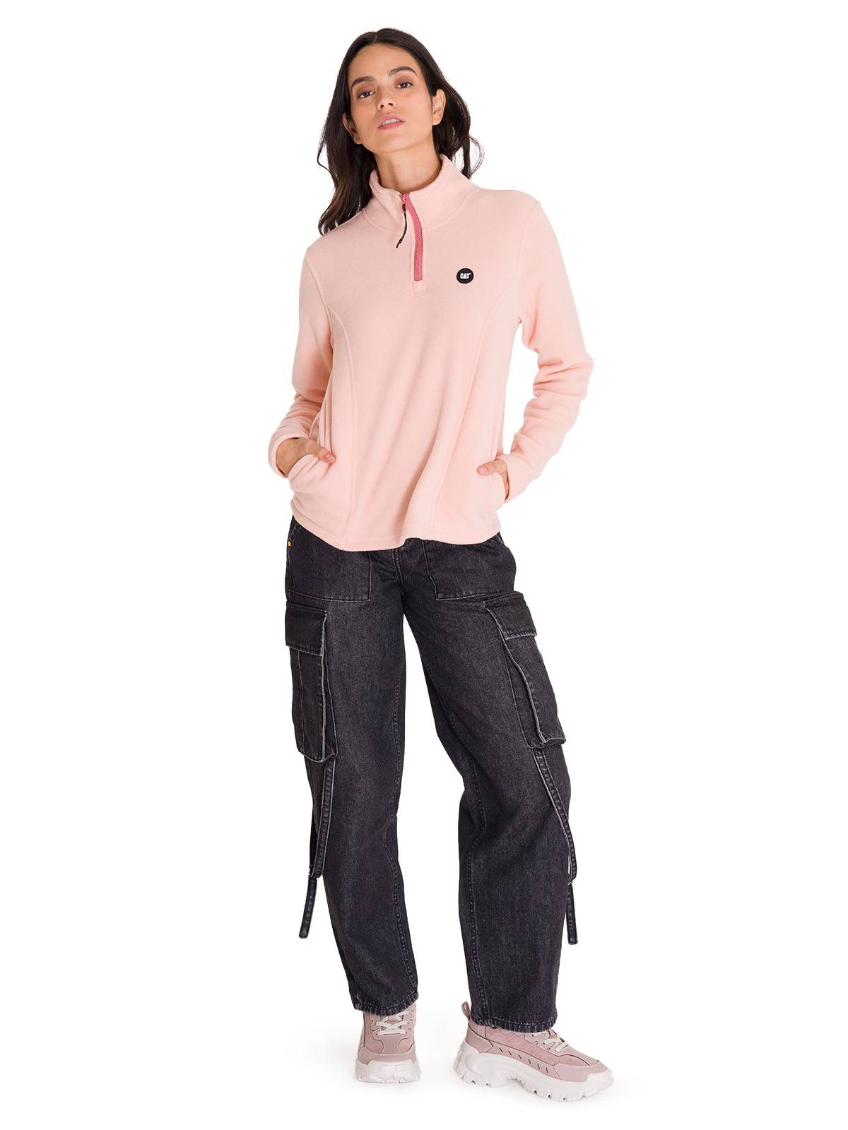 Polar M/Larga Mujer W Microfleece Quarter Zip Pullover Palo Rosa Cat