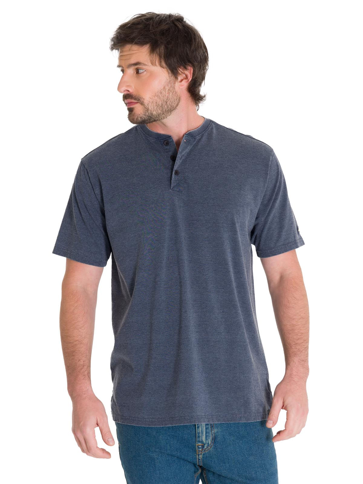 Polera Manga Corta Hombre Burnout S/S Henley Gris Oscuro Cat