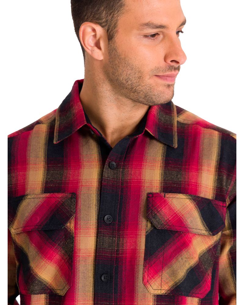 Chaqueta-Manga-Larga-Hombre-Buffalo-Check-Heavyweight-Overshirt-Roja-Cat