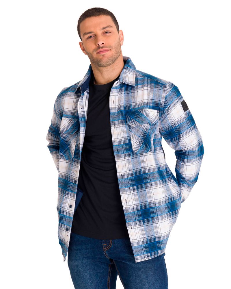 Chaqueta-Manga-Larga-Hombre-Buffalo-Check-Heavyweight-Overshirt-Azul-Petroleo-Cat