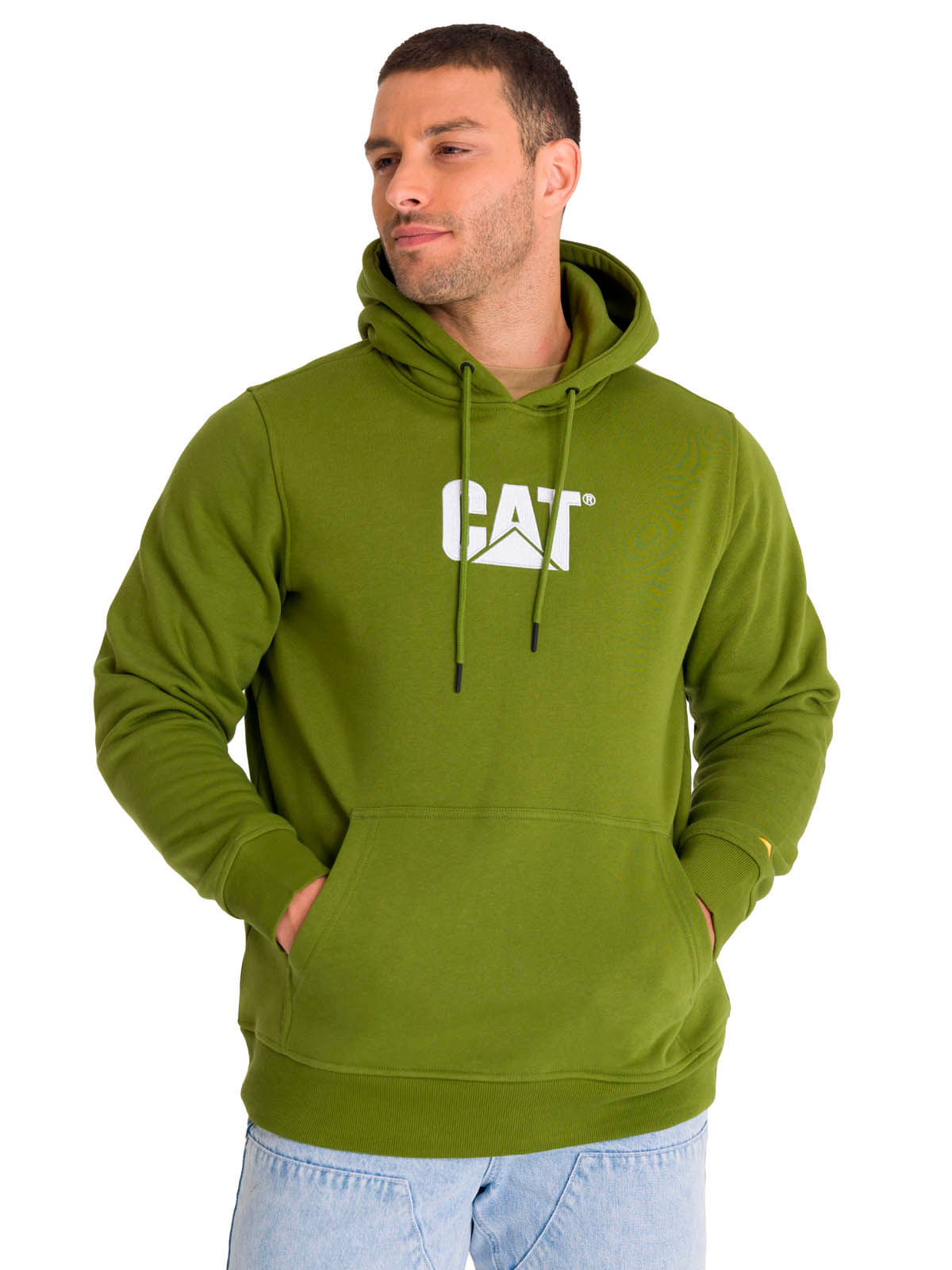 Polerón Con Gorro Hombre Logo CAT Verde Cat