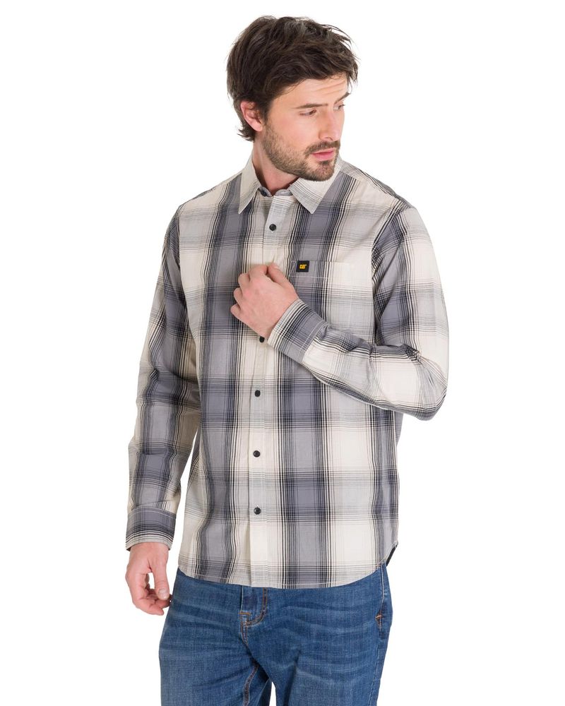 Camisa-Manga-Larga-Casual-Hombre-Plaid-Poplin-Amarillo-CAT