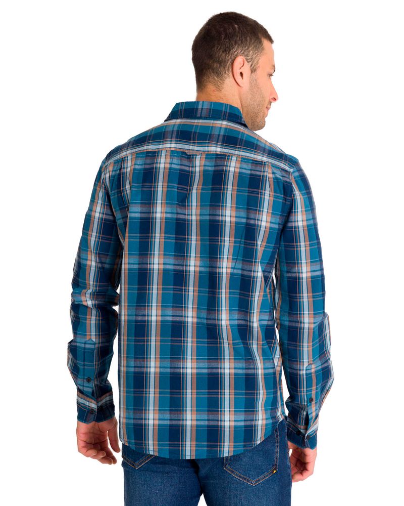 Camisa-Manga-LargaCasual-Hombre-Plaid-Poplin-Rojo-Azul-CAT
