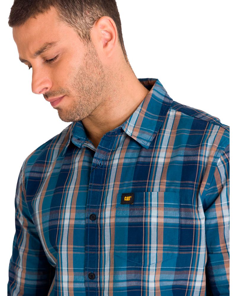 Camisa-Manga-LargaCasual-Hombre-Plaid-Poplin-Rojo-Azul-CAT