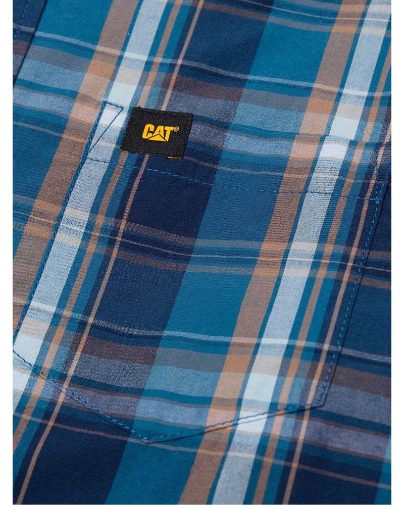 Camisa-Manga-LargaCasual-Hombre-Plaid-Poplin-Rojo-Azul-CAT