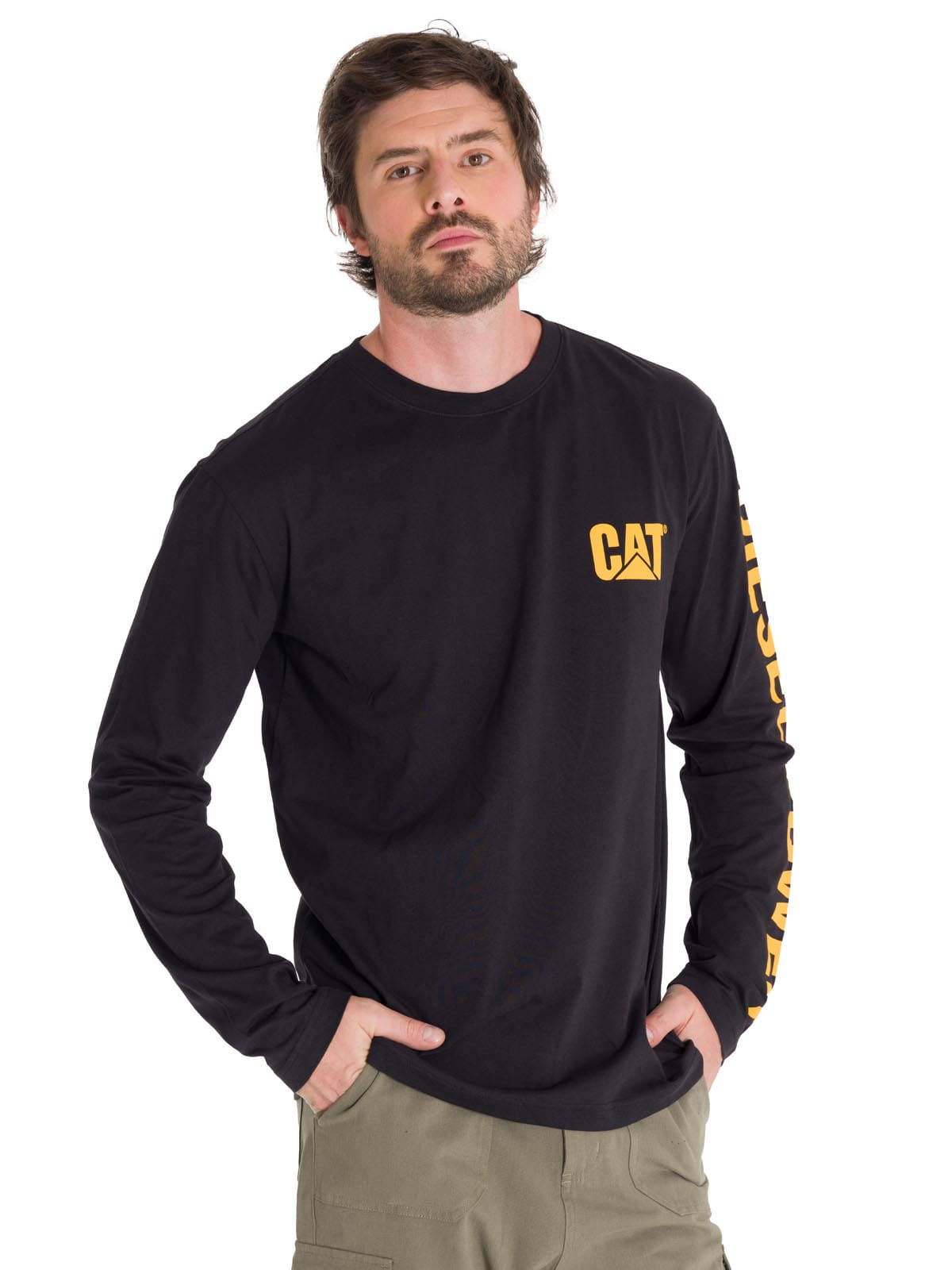 Polera Manga Larga Hombre Logo CAT Negro Cat