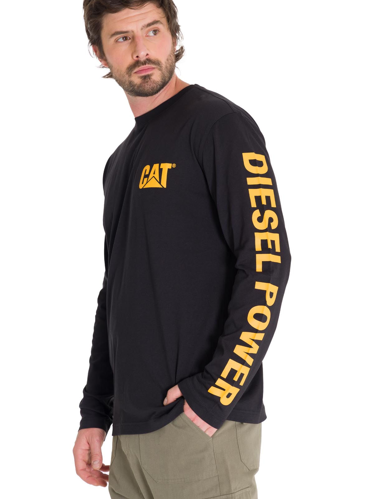 Polera Manga Larga Hombre Logo CAT Negro Cat