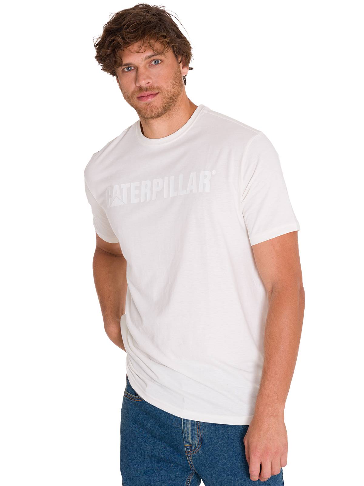 Polera Manga Corta Hombre Logo Caterpillar Blanco Cat
