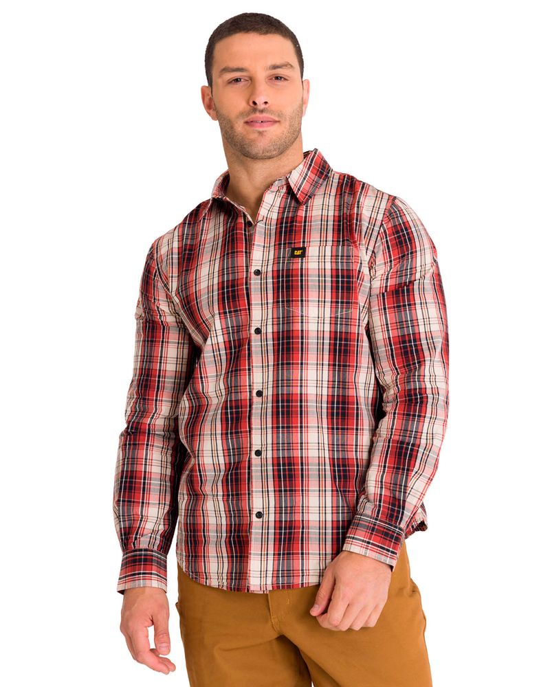 Camisa-Manga-Larga-Casual-Hombre-Plaid-Poplin-Rojo-CAT
