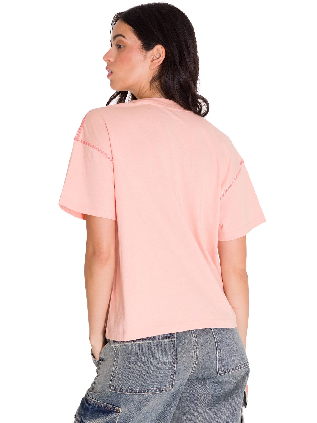 Polera Manga Corta Mujer Boxy Rosado Cat