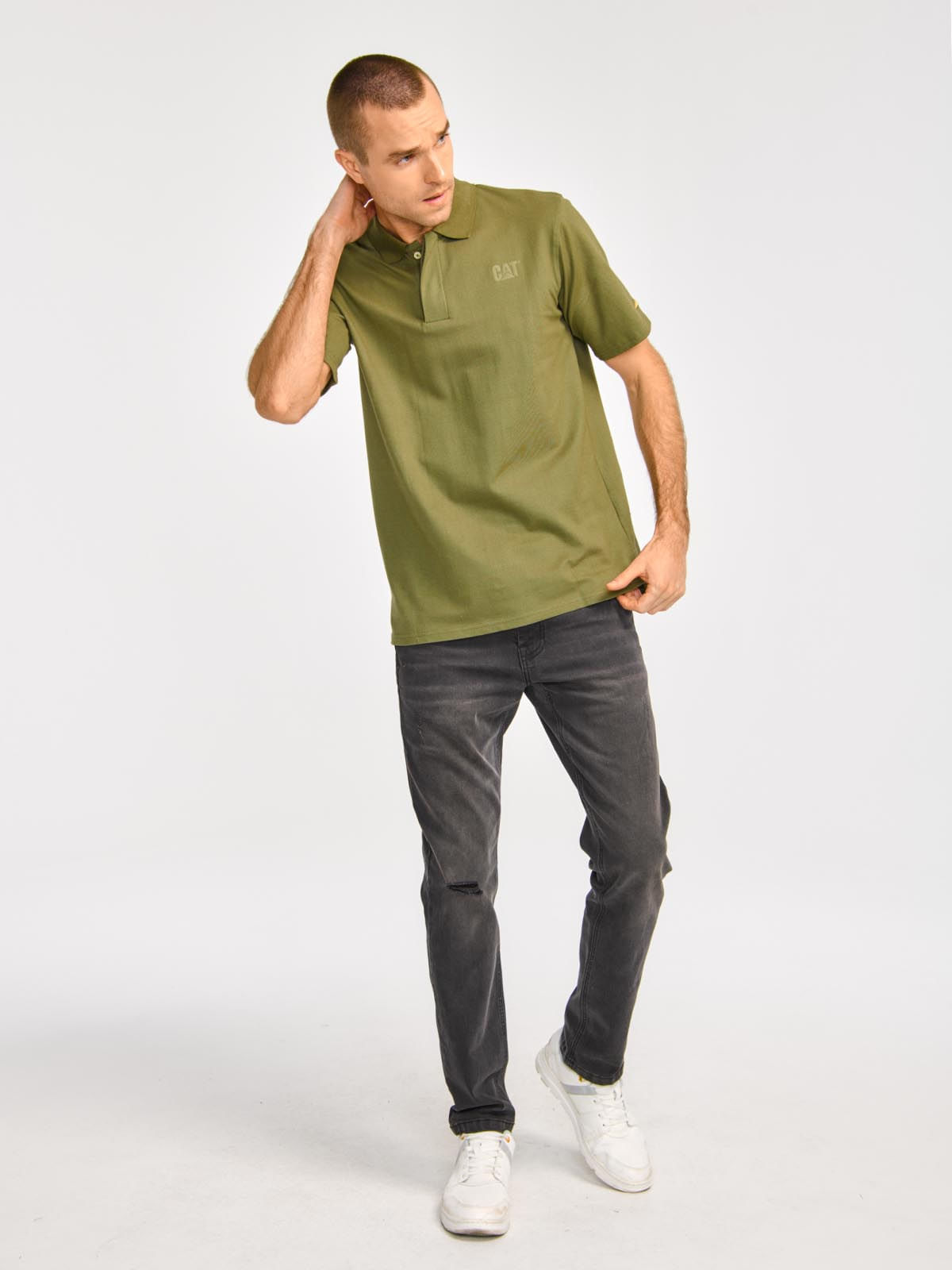 Polera Polo Hombre Logo CAT Oliva Cat