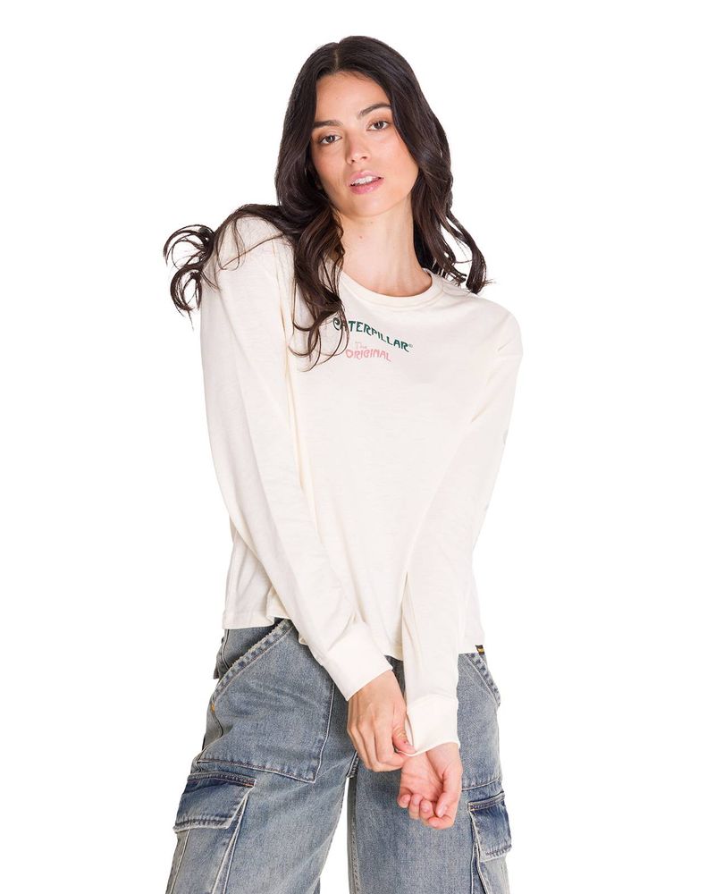 Polera-Manga-Larga-Casual-Mujer-L-S-FLORAL-GRAPHIC-TEE-Blanca-Cat